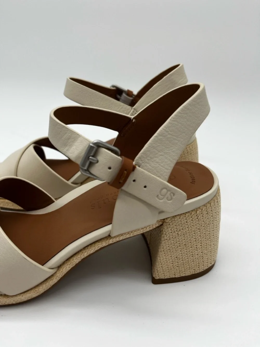 Gentle Souls Rimini Sandals Cream Leather Block Heel Ankle Strap - US 9.5